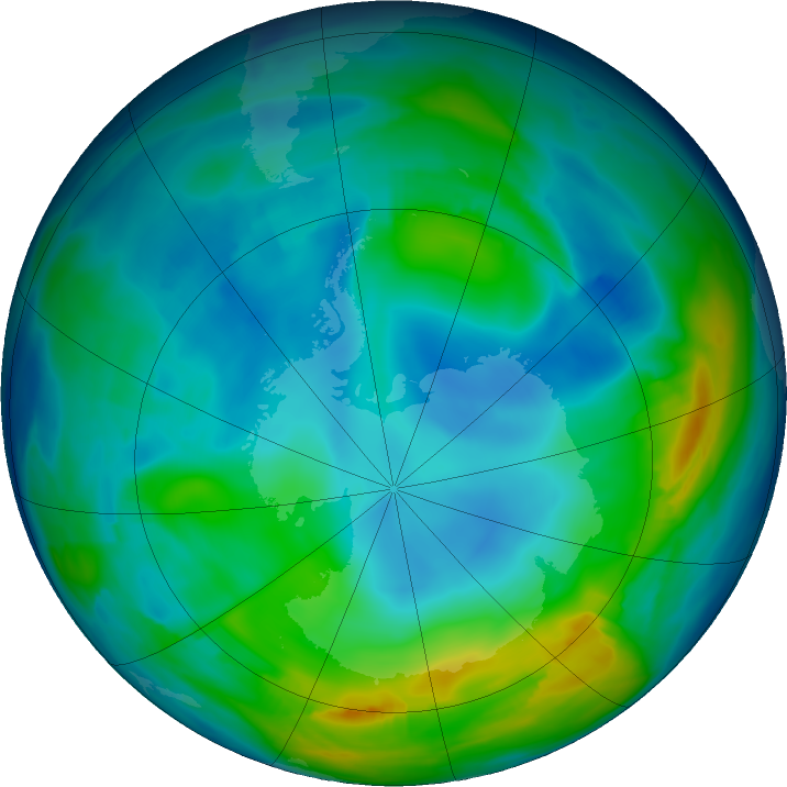 Antarctic ozone map for 31 May 2024